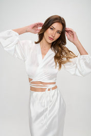 Women's Silky Satin Wrap Crop Top with Tie