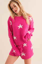 Women's Cozy Star Print Long Sleeve Top and Short Set