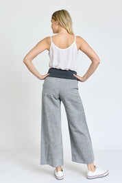 Cotton Linen Wide Leg Pants Fold Over With Pockets