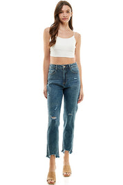 DISTRESSED DETAILED STRAIGHT LEG JEANS