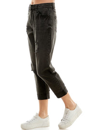 Women's Distressed High Rise Stretch Mom Jeans