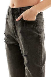 Women's Distressed High Rise Stretch Mom Jeans