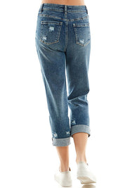 Women's Distressed High Rise Stretch Mom Jeans