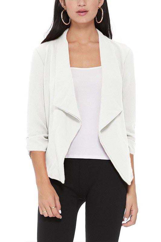 Women's Ruched Sleeve Casual Blazer Jacket