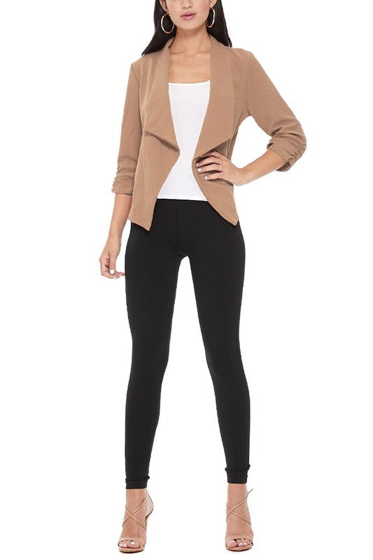 Women's Ruched Sleeve Casual Blazer Jacket