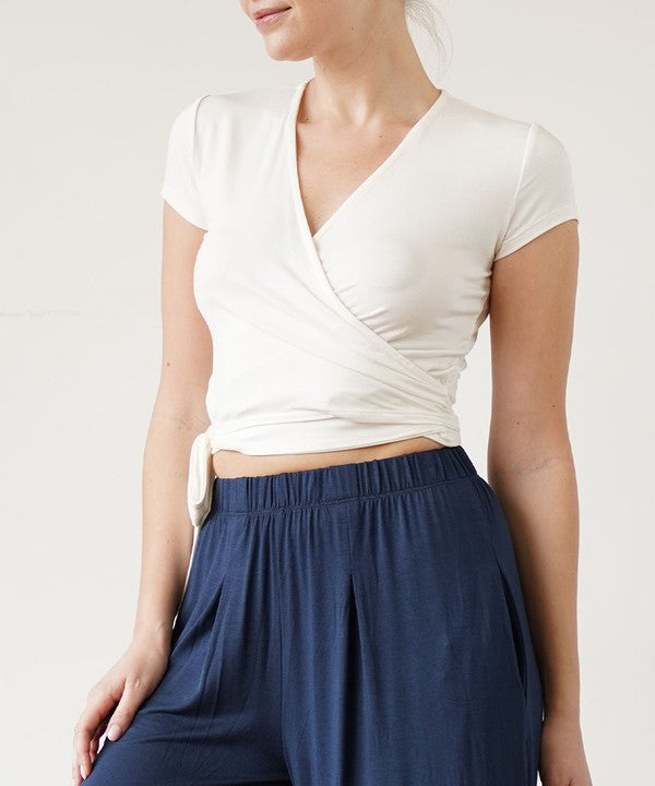 Women's Bamboo Wrap Crop Cap Sleeve