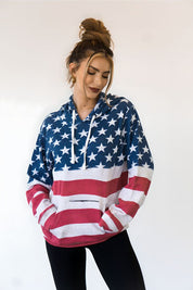 Unisex USA Flag Tailgate Hoodie with Beverage Holder