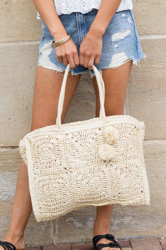 Women's Woven Straw Tote Bag for Travel