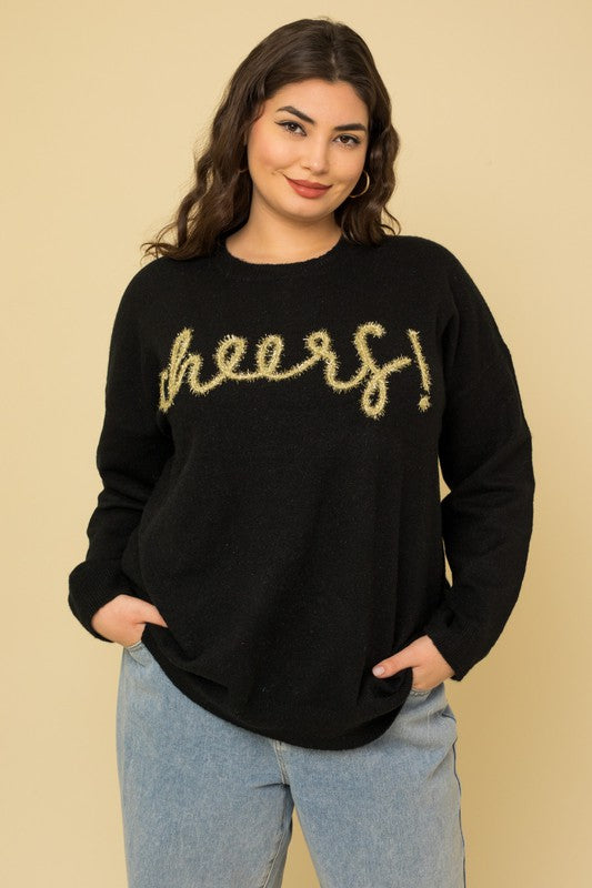 Plus Size Women's Relaxed Cheers Pullover Sweater