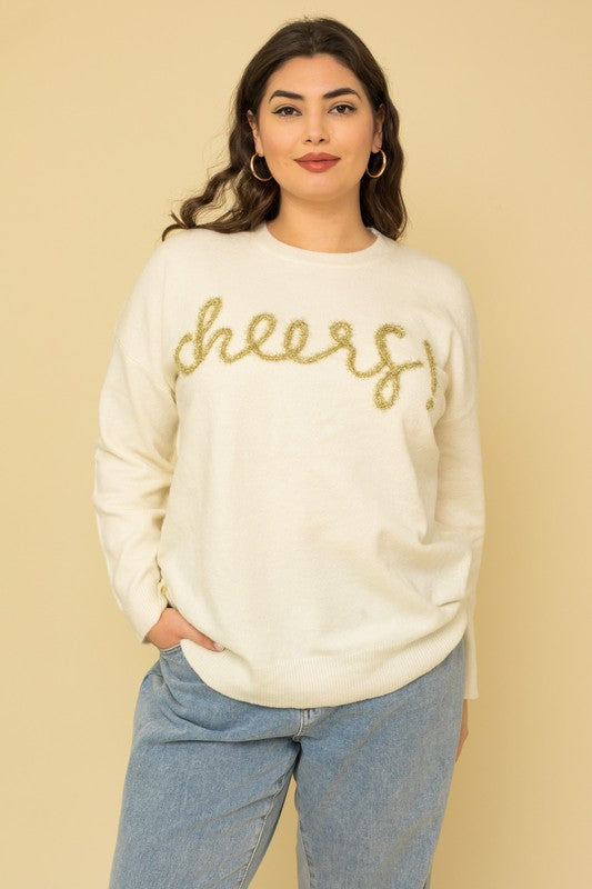 Plus Size Women's Relaxed Cheers Pullover Sweater