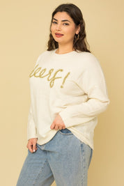 Plus Size Women's Relaxed Cheers Pullover Sweater