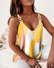 Women's Casual Printed Tank Top with Golden Trim