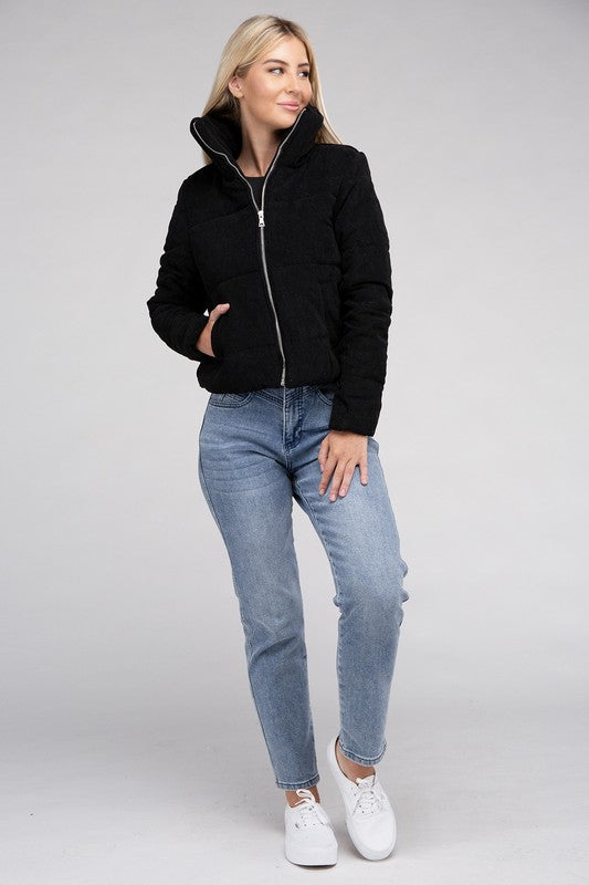 Women's Regular Fit Corduroy Zip-Up Jacket