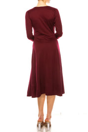 Women's Faux Wrap Dress with Deep V-Neck and Waist Tie