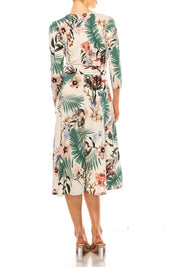 Women's Floral Faux Wrap Dress with Deep V-Neck