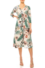 Women's Floral Faux Wrap Dress with Deep V-Neck