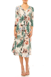 Women's Floral Faux Wrap Dress with Deep V-Neck