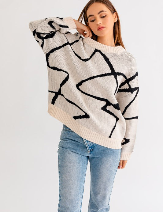 Abstract Pattern Oversized Sweater Top