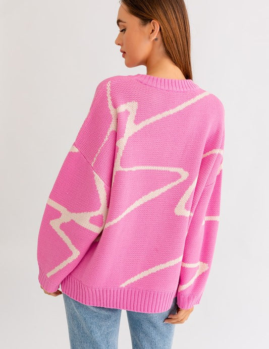 Abstract Pattern Oversized Sweater Top