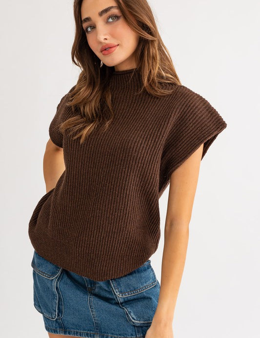 Women's Oversized Turtle Neck Power Shoulder Sweater Vest