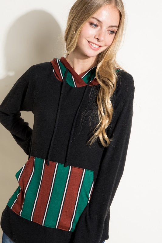 Women's Casual Long Sleeve Stripe Hoodie Sweatshirt