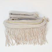 Women's Adjustable Suede Sling Bag with Detachable Fringe