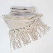 Women's Adjustable Suede Sling Bag with Detachable Fringe