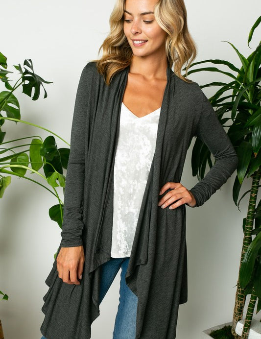 Women's Casual Long Sleeve Solid Jersey Cascade Cardigan