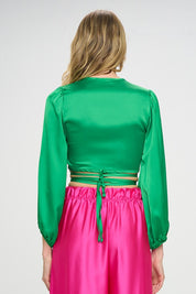 Women's Satin Wrap Crop Top with Tie