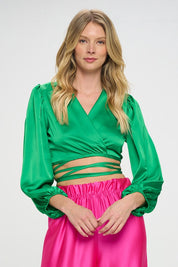 Women's Satin Wrap Crop Top with Tie