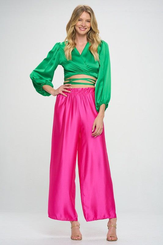 Women's Satin Wrap Crop Top with Tie