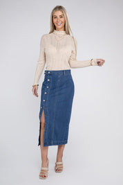 Women's High Waist Stretch Midi Denim Skirt