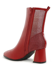 Women's Pointy Toe Faux Leather Ankle Boots with Metallic Detail