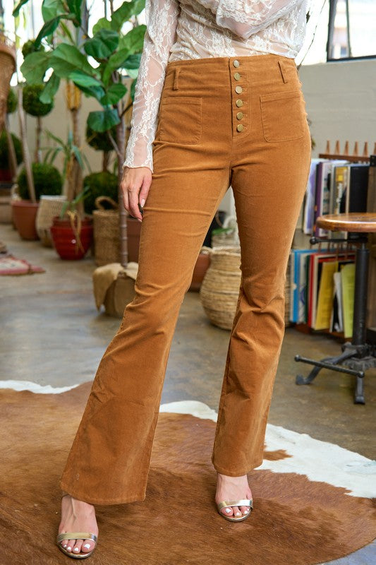 Women's High-Waisted Flared Corduroy Pants