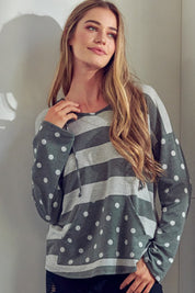 Women's Boxy Fit Polka Dot Stripe Mix Hoodie Sweatshirt