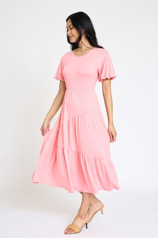 Women's Flowy Tiered Dress with Diagonal Design