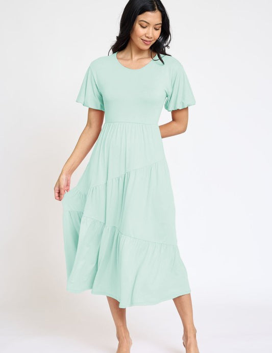 Women's Flowy Tiered Dress with Diagonal Design