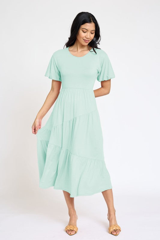 Women's Flowy Tiered Dress with Diagonal Design