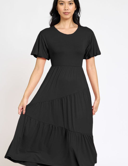 Women's Flowy Tiered Dress with Diagonal Design