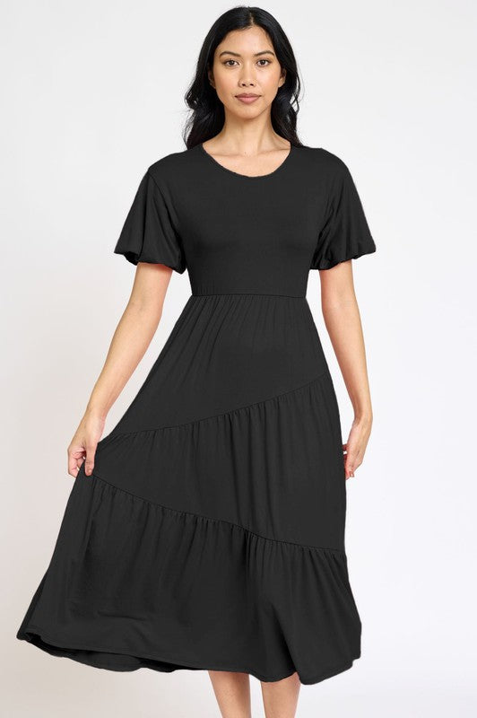 Women's Flowy Tiered Dress with Diagonal Design