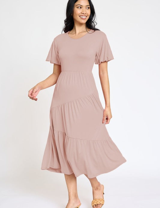 Women's Flowy Tiered Dress with Diagonal Design