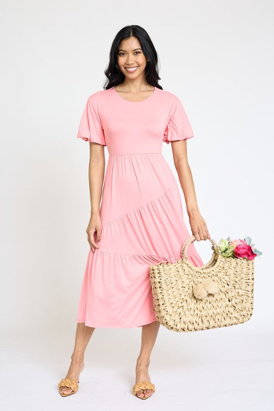 Women's Flowy Tiered Dress with Diagonal Design