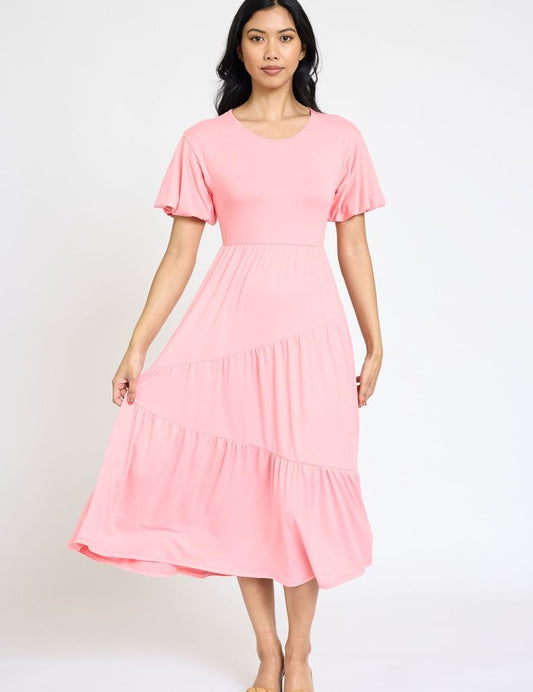 Women's Flowy Tiered Dress with Diagonal Design