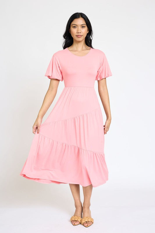 Women's Flowy Tiered Dress with Diagonal Design