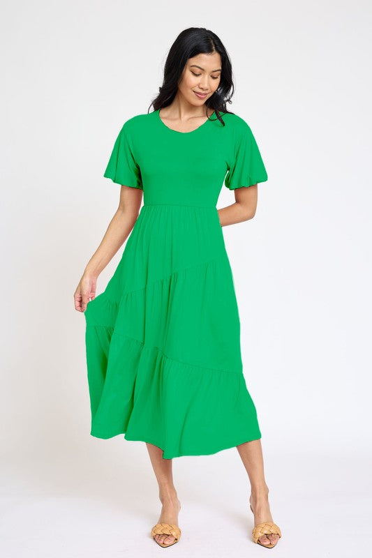 Women's Flowy Tiered Dress with Diagonal Design