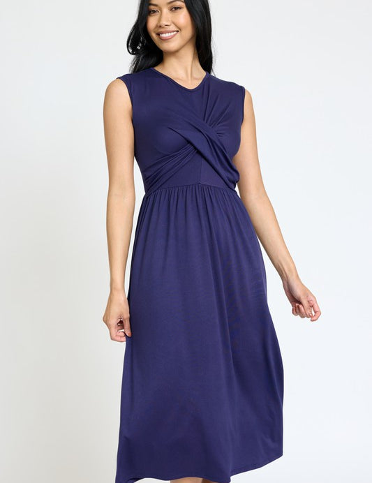 Sleeveless Cross-Over Bodice Midi Dress