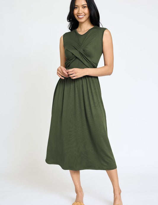 Sleeveless Cross-Over Bodice Midi Dress