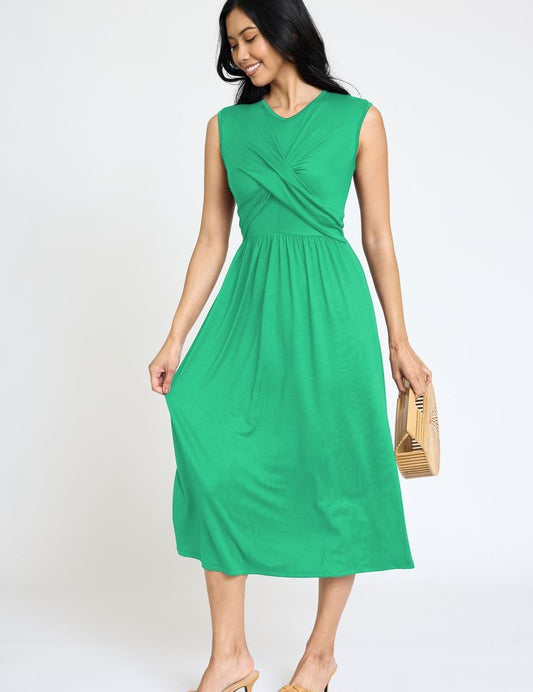 Sleeveless Cross-Over Bodice Midi Dress