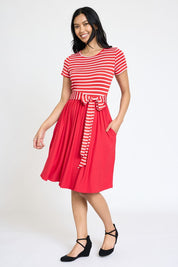 Women's Short Sleeve Stripe Sash Dress