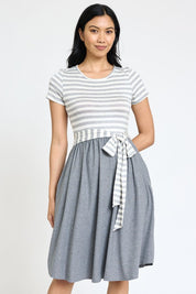 Women's Short Sleeve Stripe Sash Dress